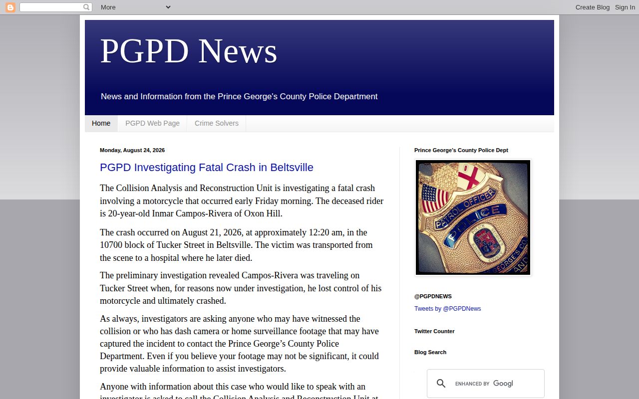 Prince George’s County Police news blog archive