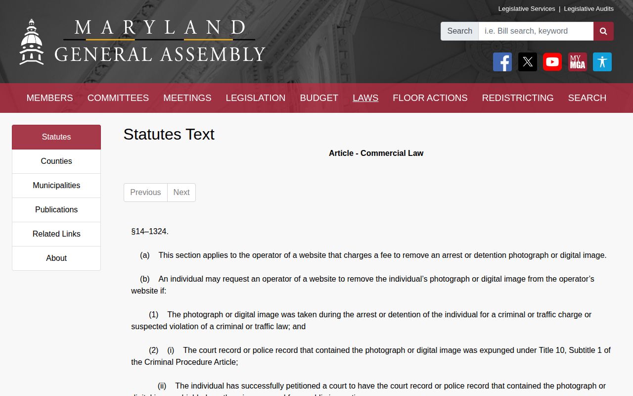 Maryland Commercial Law Section 14-1324 official statute page